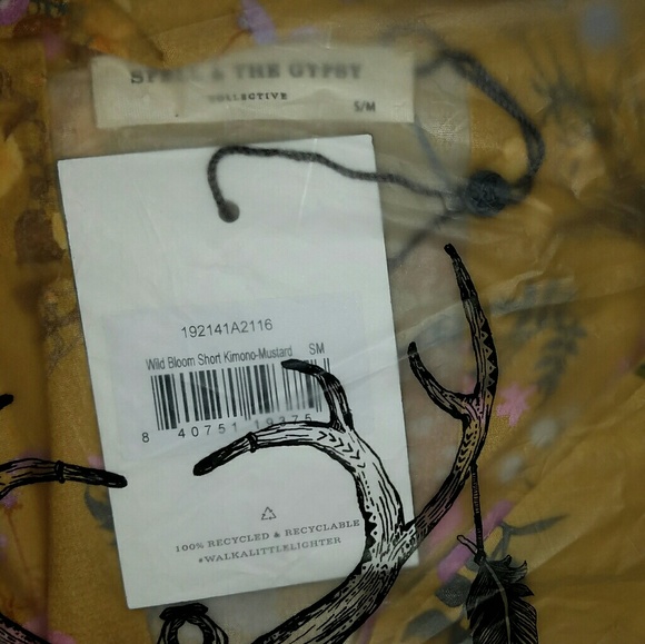 New spell wild bloom short robe kimono mustard S/M - Picture 8 of 8